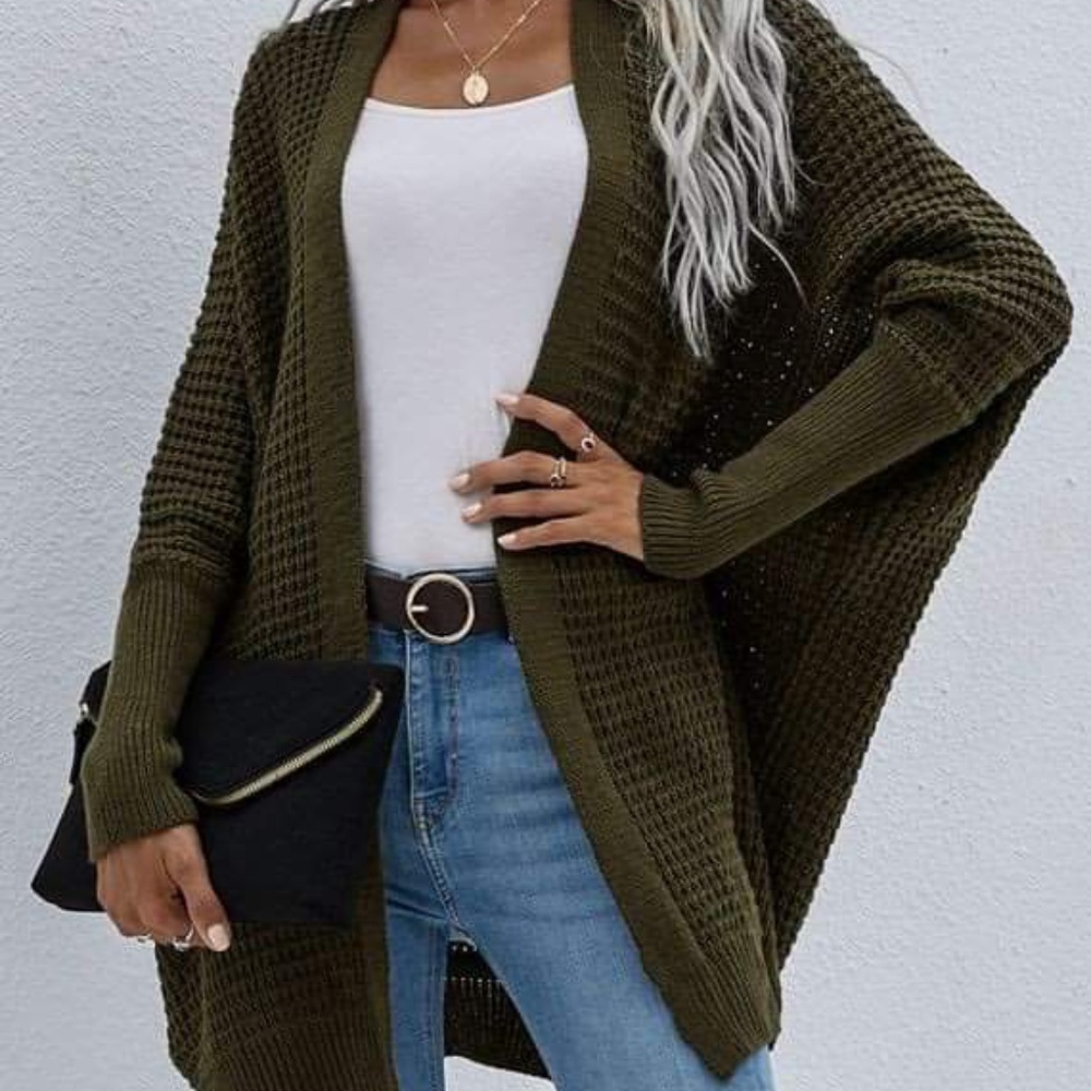 Olive Sweater Weather Waffle Knit Cardigan